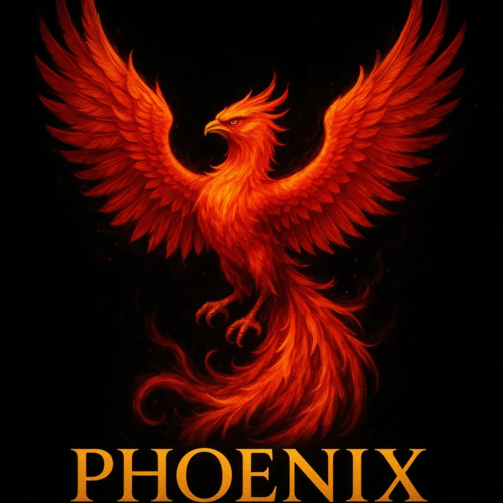 make image of phoenix with title, black background emoji