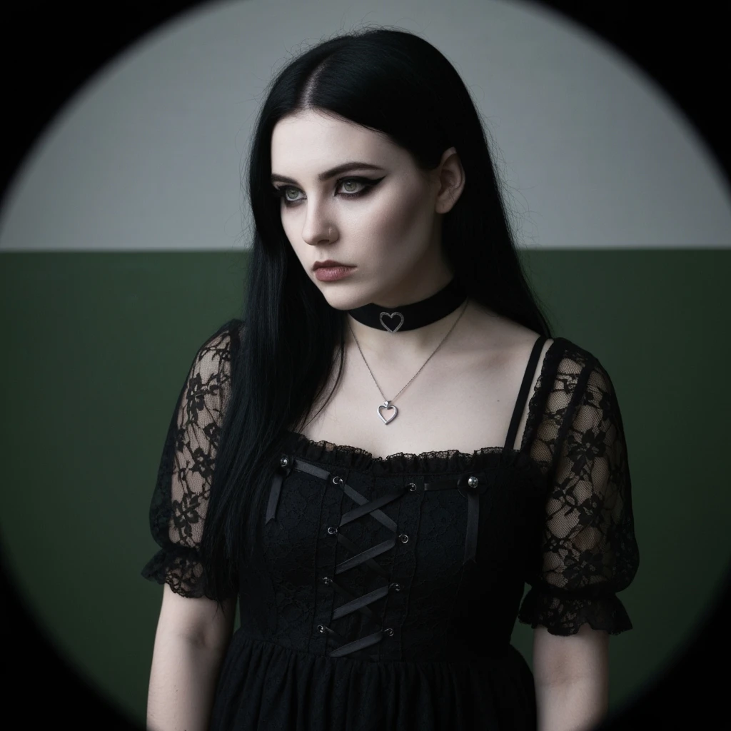 goth profile picture with a heart accent, cute, expressive, minimal, variation 3 emoji