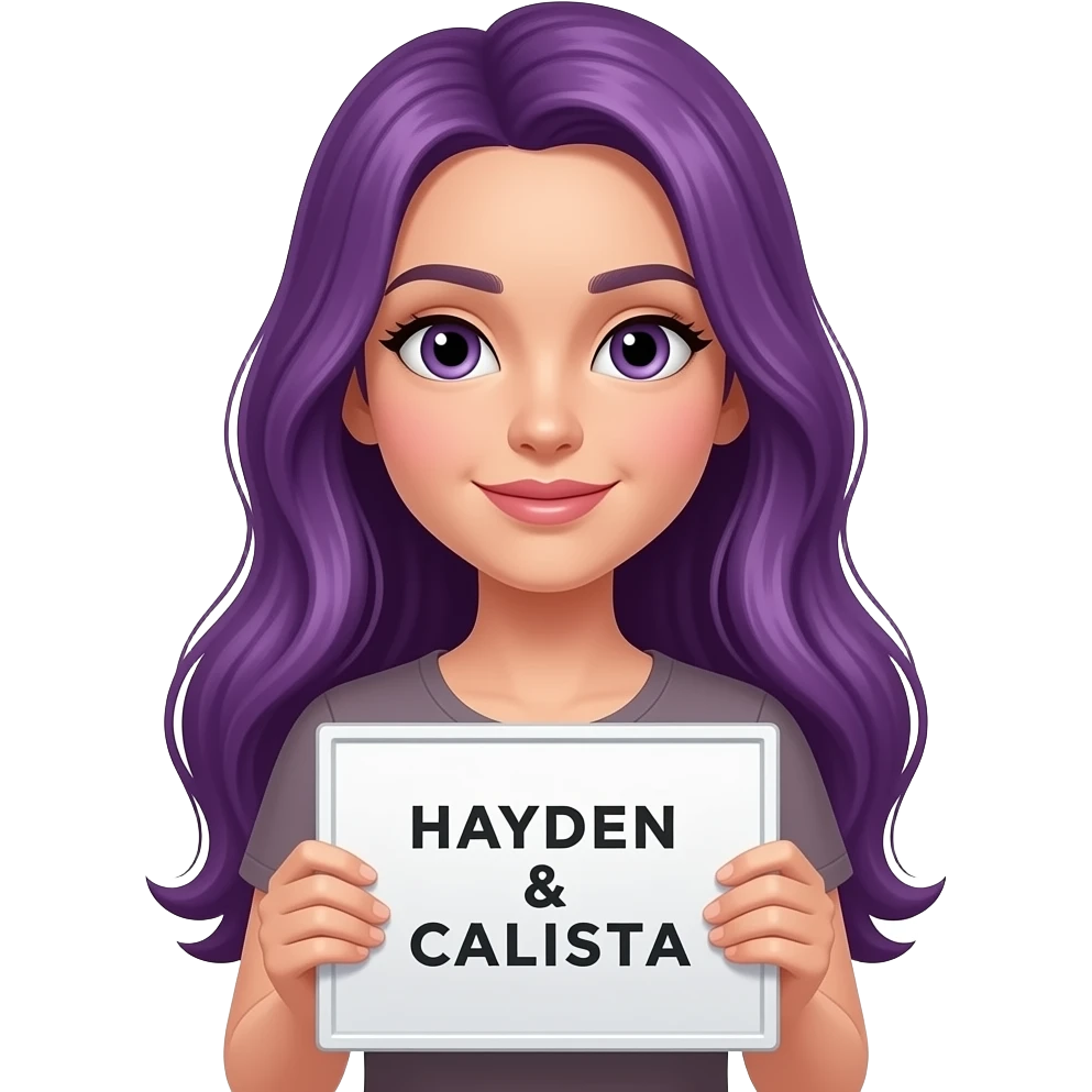 girl with long purple hair with a HAYDEN & CALISTA sign emoji