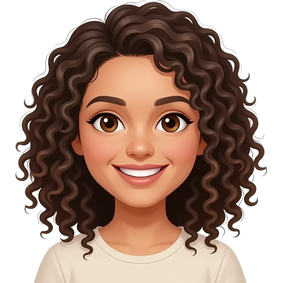 Sie hat Schulter lange Haare. Ihre starken locken fangen eher unten an also sie hat diese Brasilien locks. Wirklich vile kleine löckchen Braune Augen. Jungliches Gesicht und immer am lachen. Ihre locken fangen eher unten an sie hat oben keinen Volumen emoji