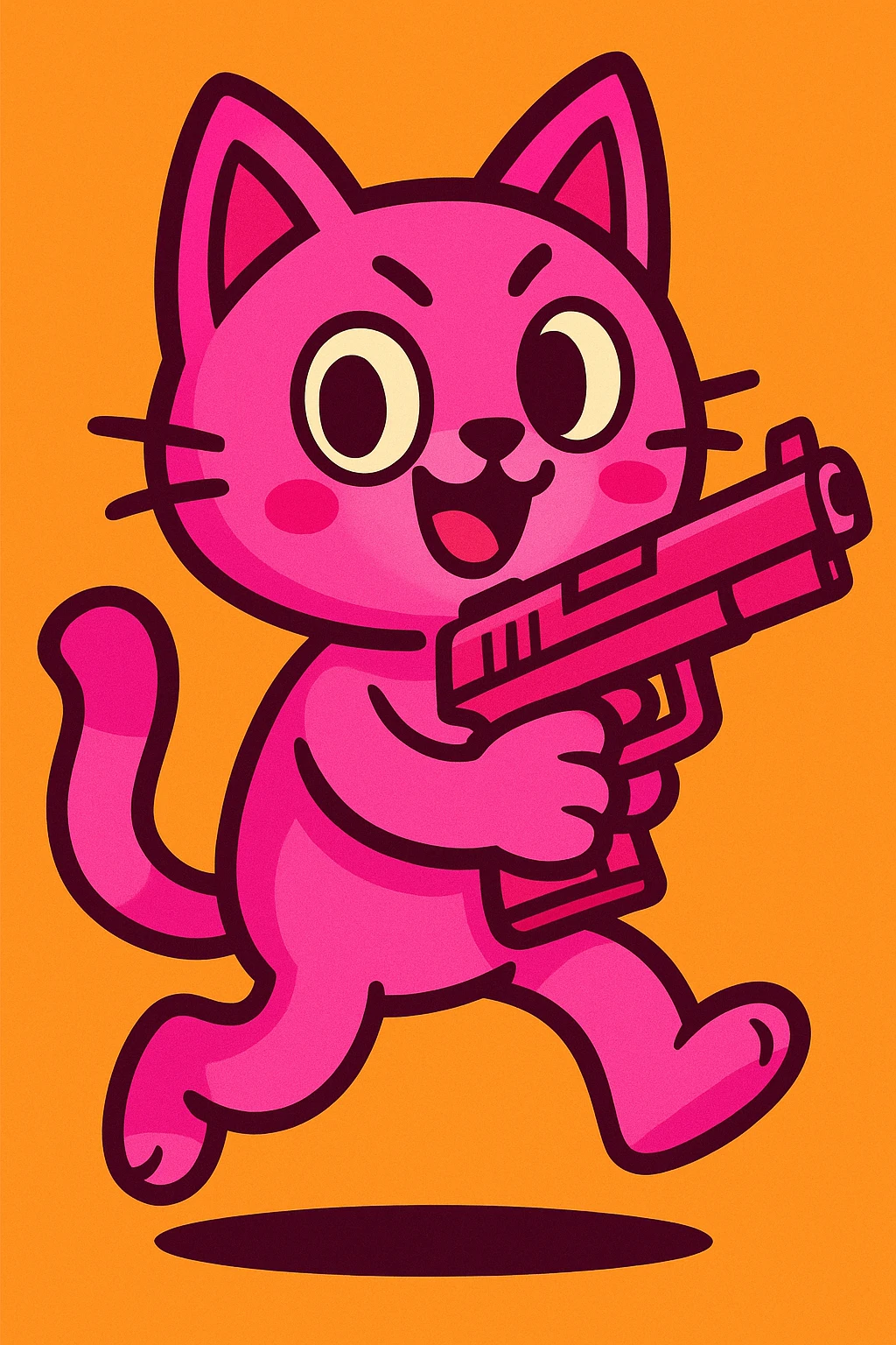 cute pink cat holding a pink gun, bold outlines, bright pinks, energetic pose emoji