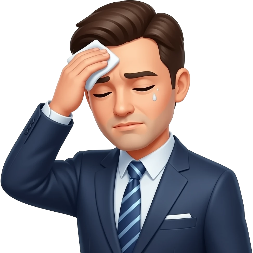 Hombre con traje,exausto, tranquilo,secándose el sudor emoji