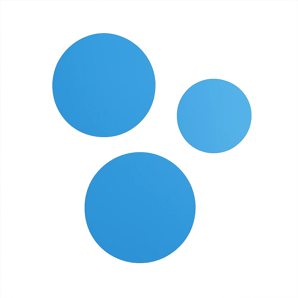 Reimagine the Beam.NG Drive logo in a minimalistic, flat blue style consistent with previous icons. Use three blue circles in the same arrangement as the original, with clean, simple lines and a fully transparent background. Minimal use of other colors, prioritize clarity, recognizability, and consistency with the other icons. emoji
