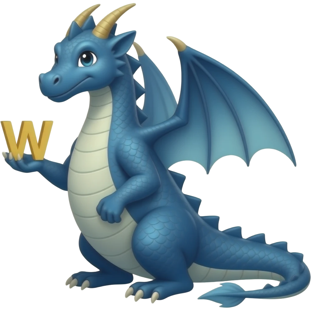 Blue dragon holding a W emoji