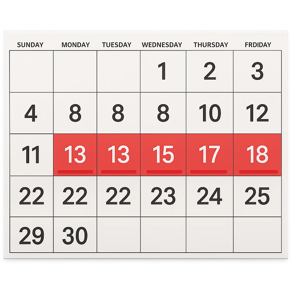 calendario realistico con 5 giorni di fila segnati per il ciclo emoji