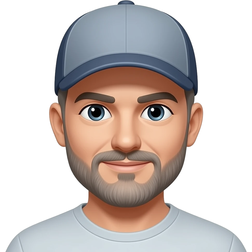 White maile short grey hair and baseball cap and beard hat on emoji
