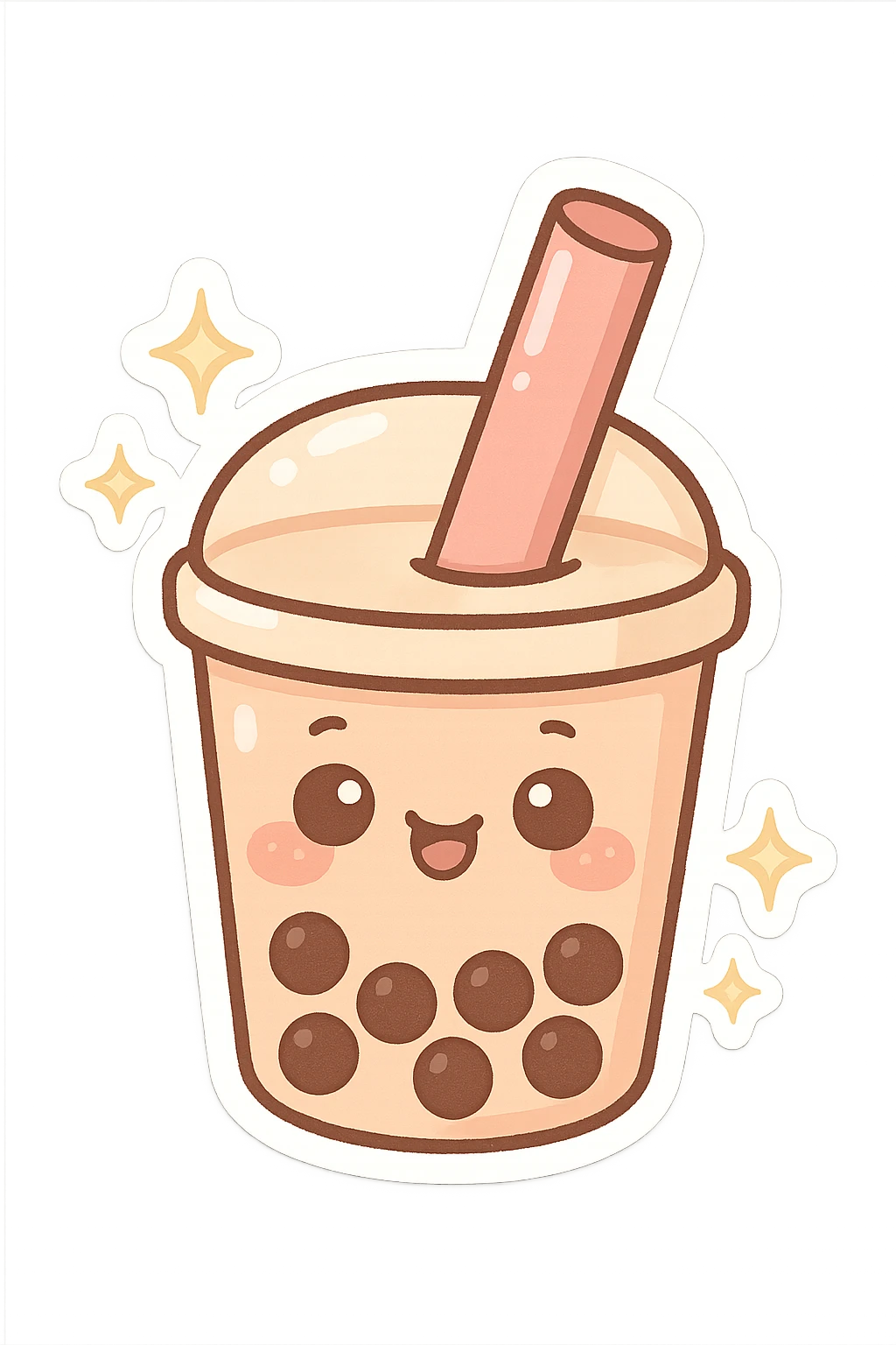 chibi sticker-style bubble tea with sparkles, cute and exaggerated emoji