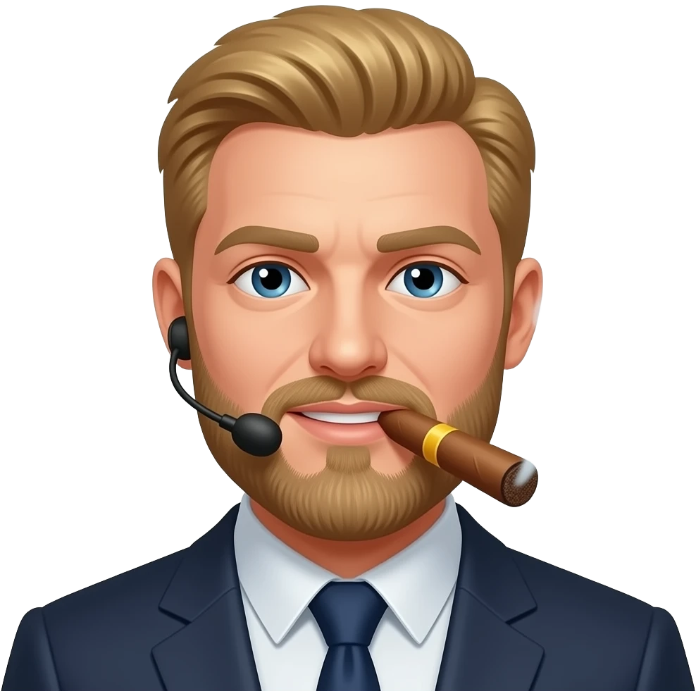 Blonde hair Guy with a beard and Mike on his face smoking a cigar emoji