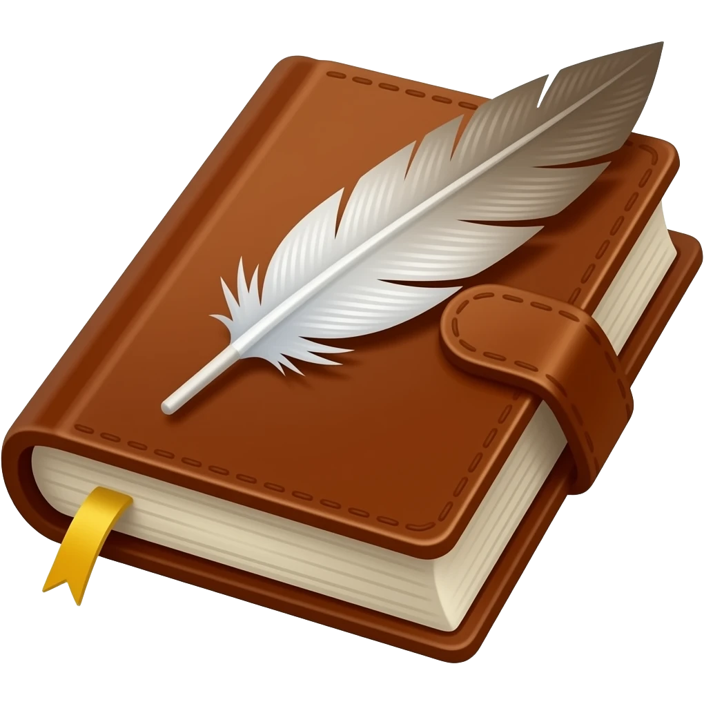 a brown closed diary with a feather on it emoji