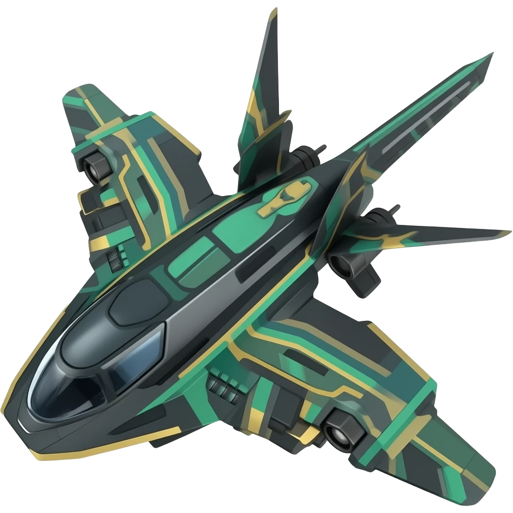 Green and gold lines black space ship very long black wings emoji