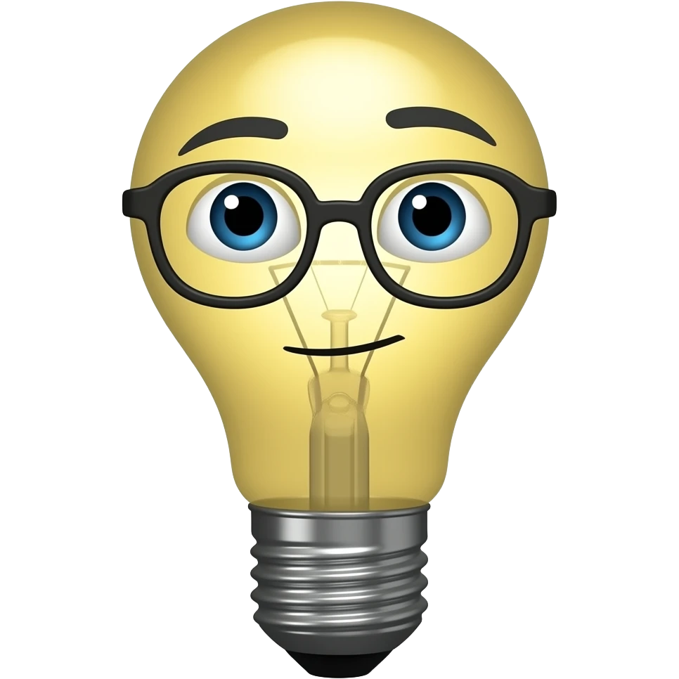 lamp bulb have a face, do think and wear glasess emoji