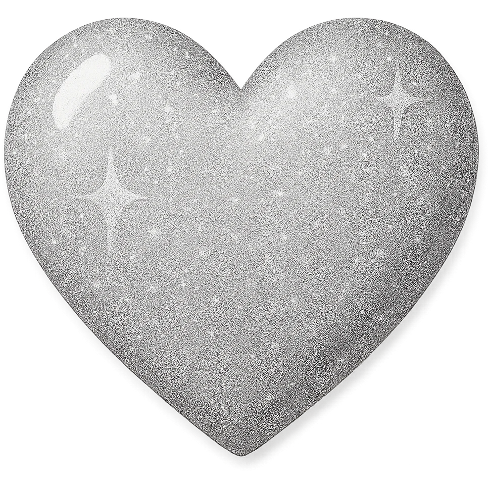 Change the glittery green color heart with a subtle gradient and no border to a glittery silver color heart with a subtle gradient and no border, keeping the background transparent. Maintain the glittery texture and subtle gradient effect in silver color. emoji