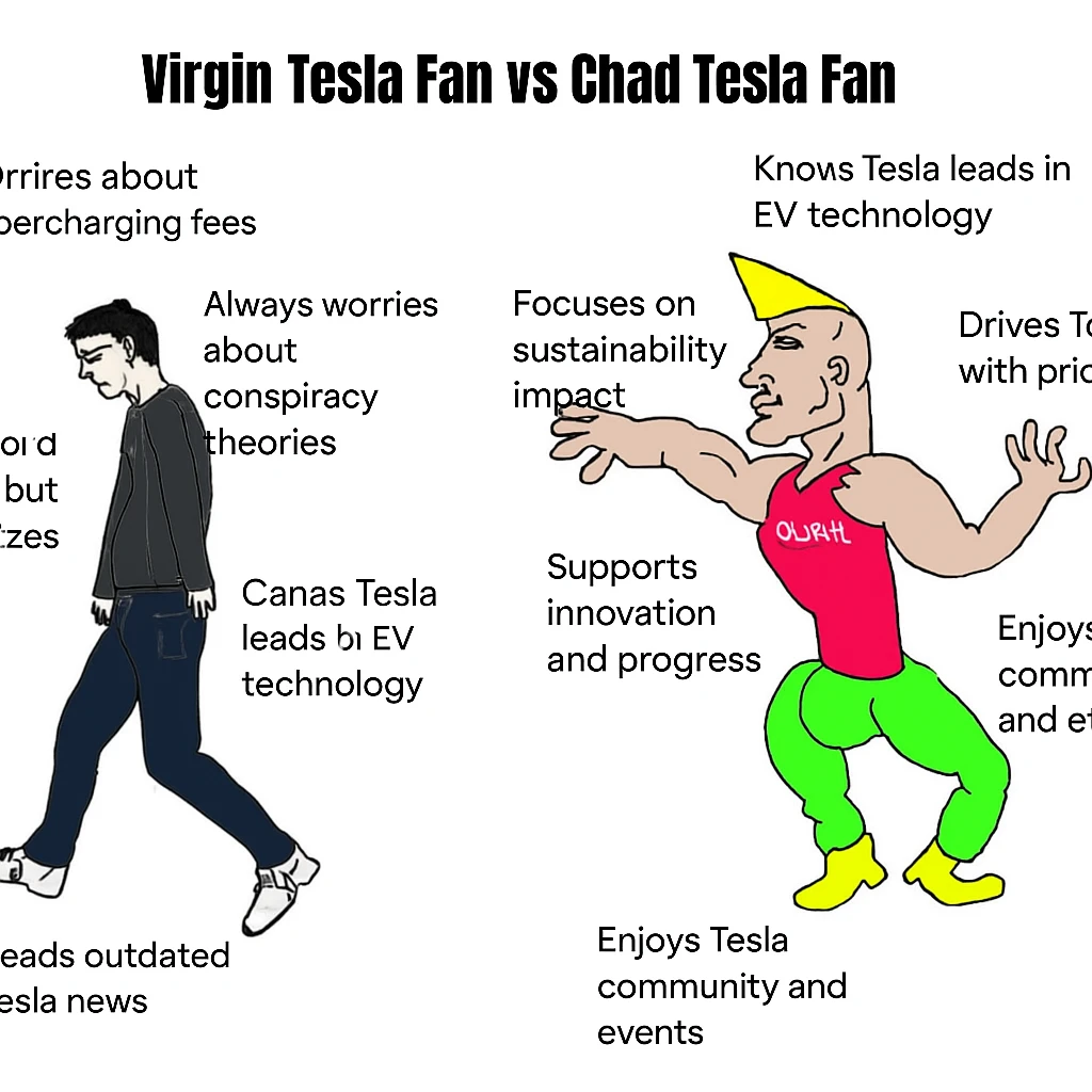 make virgin vs chad meme on tesla fan in above style  emoji