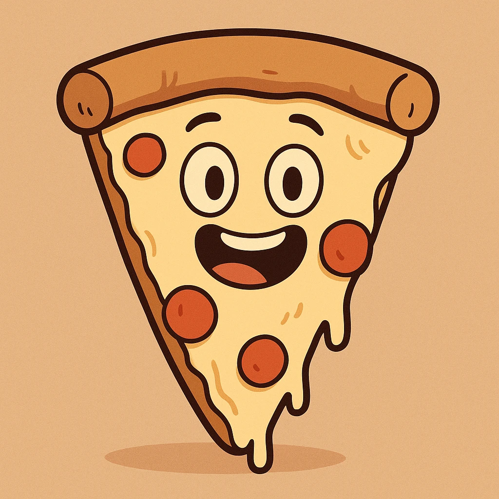a slice of pizza with a happy face emoji