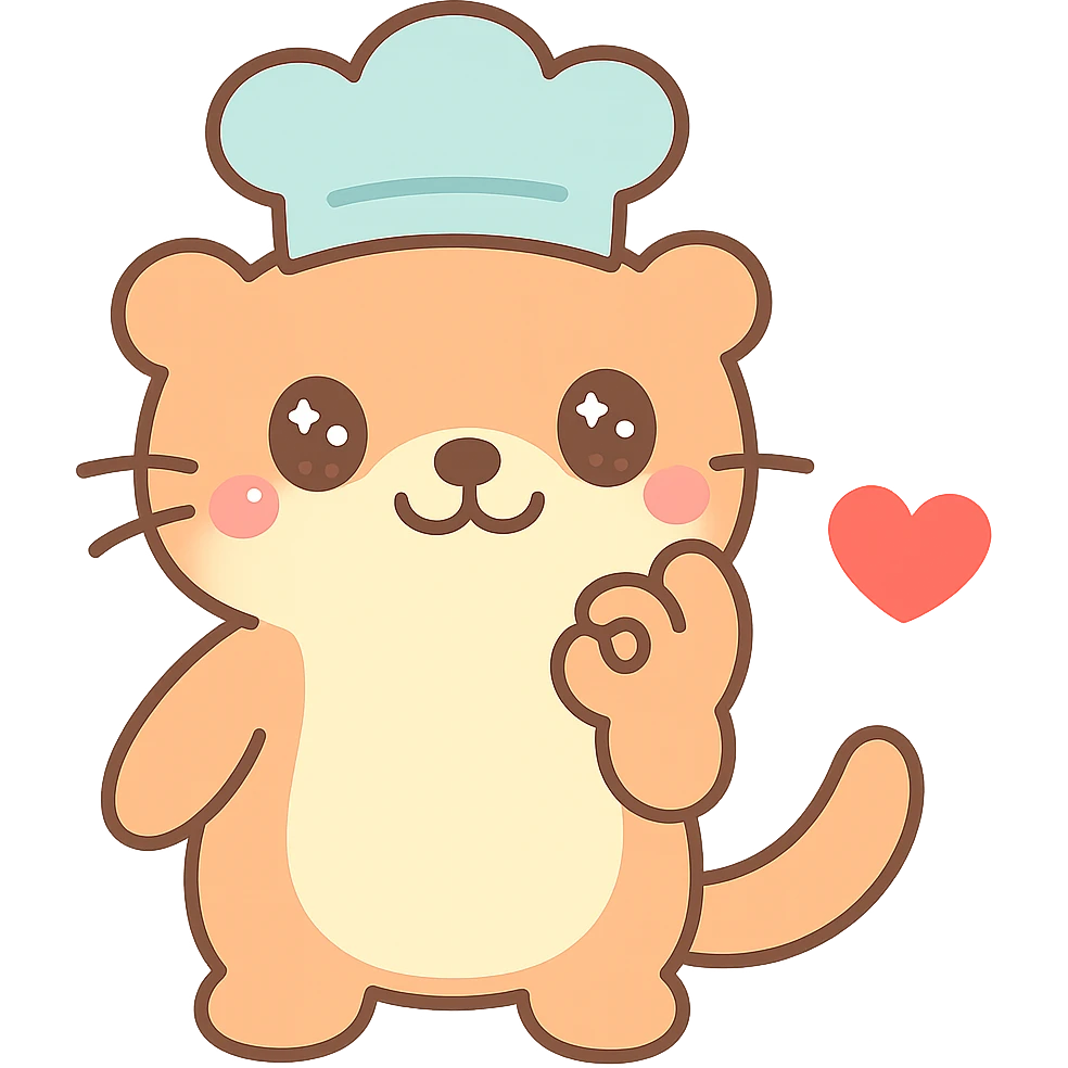 Move the otter's hand closer to its mouth as it does the chef's kiss, keep the red heart and transparent background, kawaii style. emoji