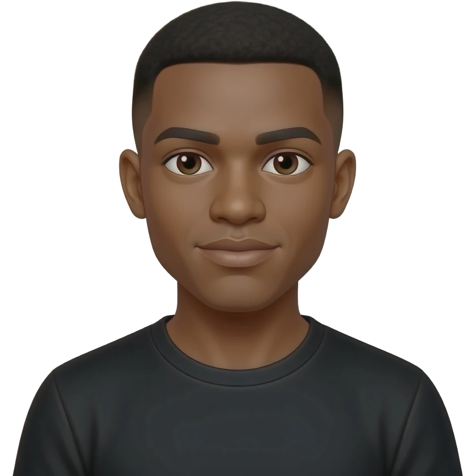 make him but black and a low taper fade in his 20’s in a all black t shirt emoji