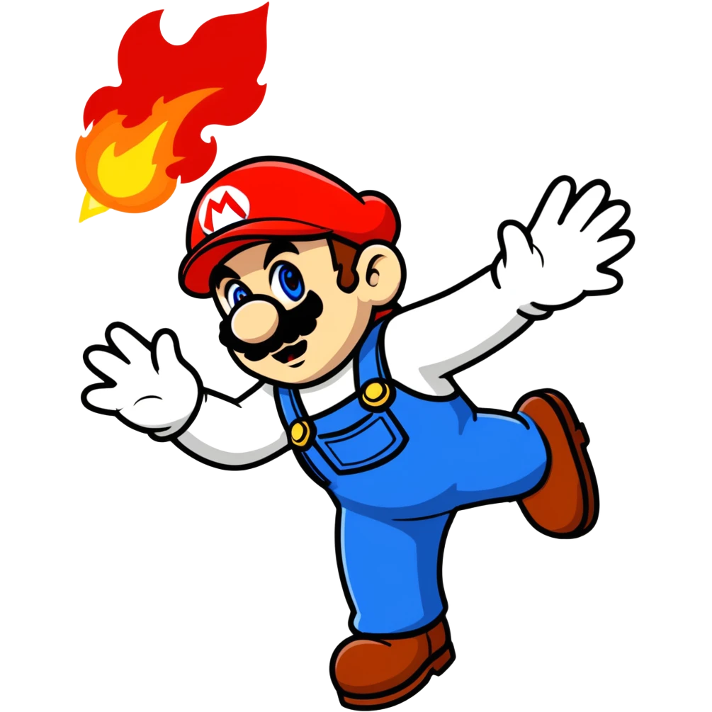 Fire flower power Mario throwing a fireball towards the screen emoji