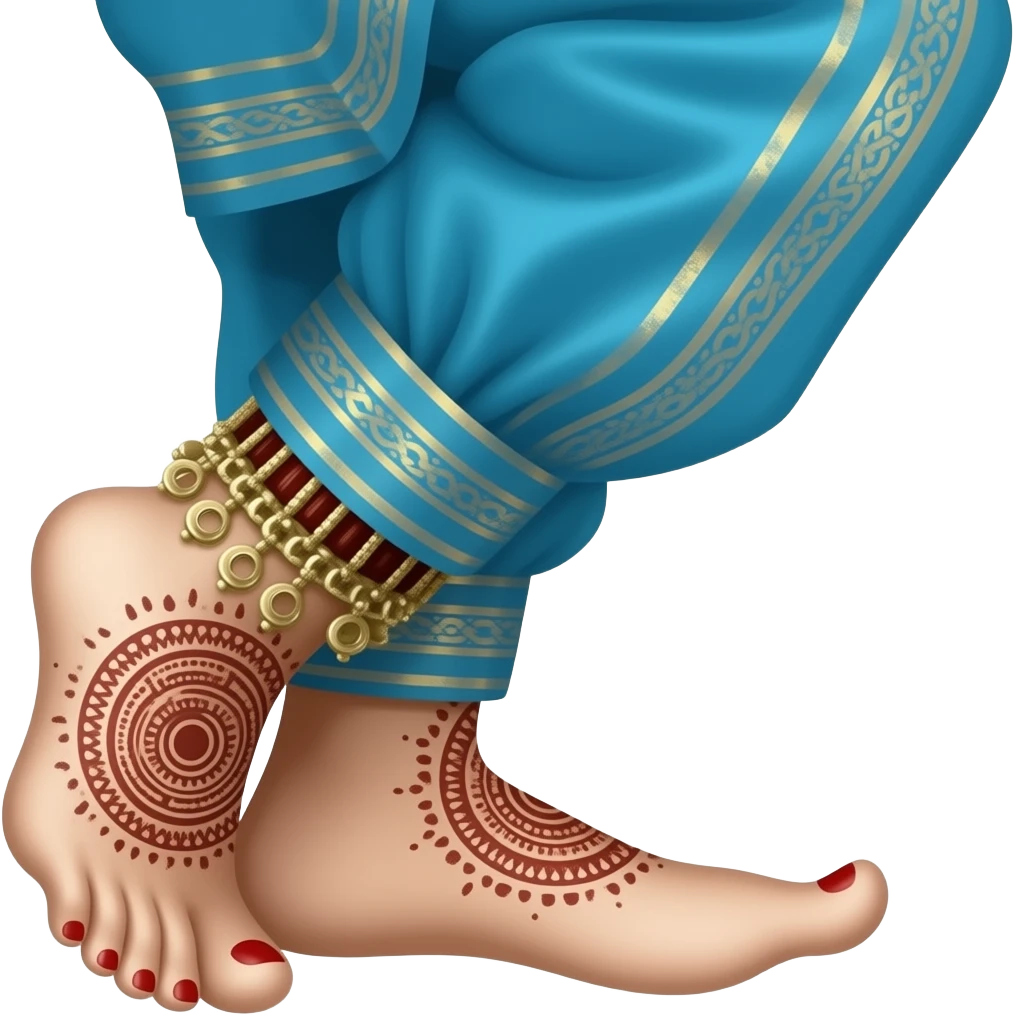 a sticker i need an emoji that can be used in our regular chats, draft me the emoji of a bharatanatyposition wearing alta and ghungroo i need only ankle in a baratantyam dance position wearing red alta or mehendi in a blue colour bharatanatyam costume emoji