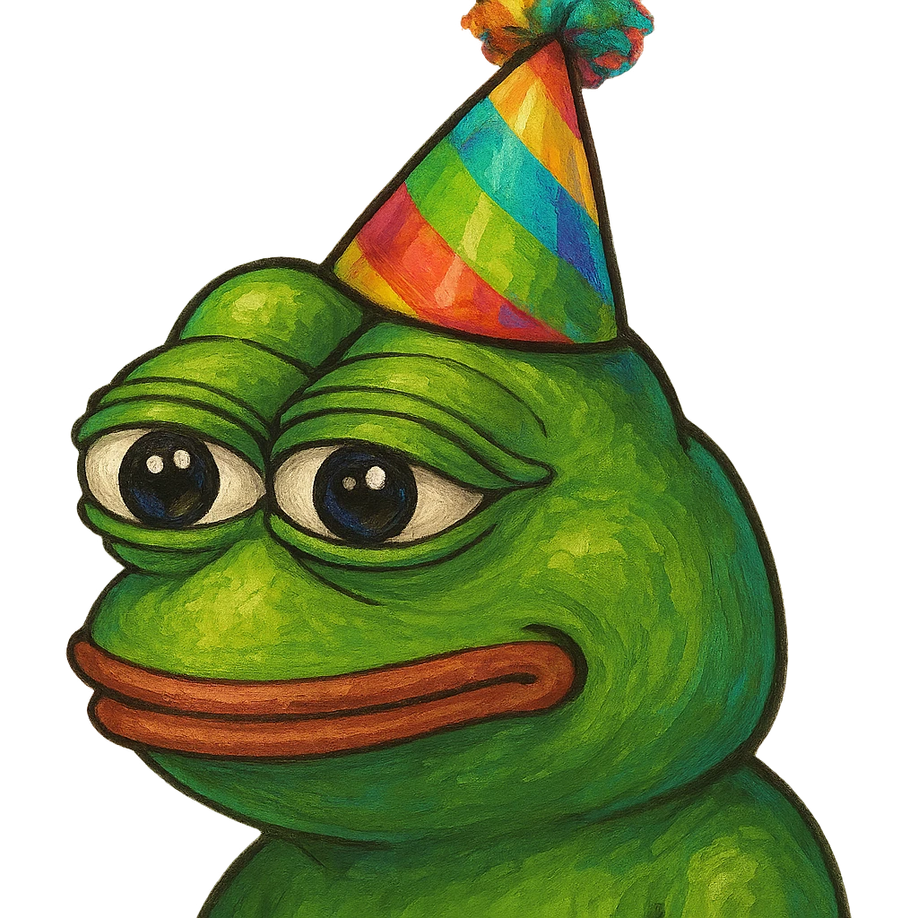 pepe the frog wearing a party hat, vibrant and detailed, gpt-image style emoji