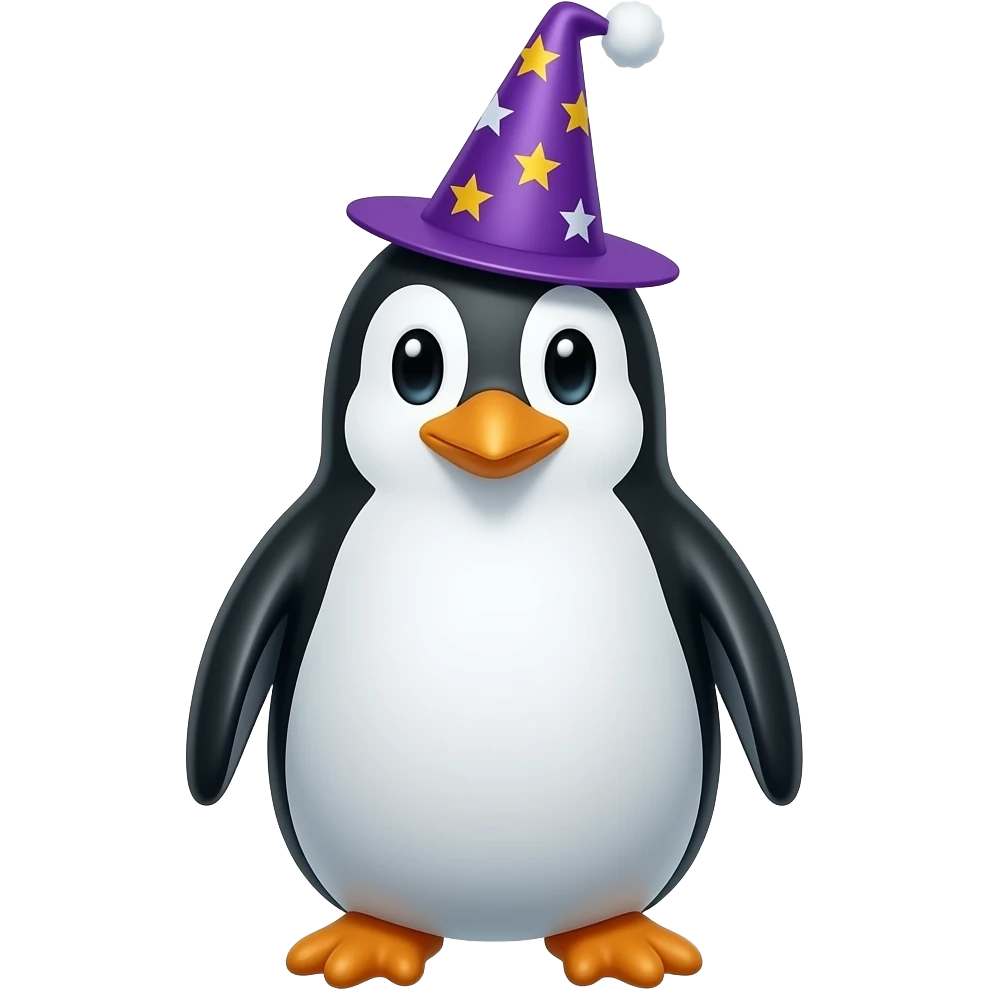 a penguin with half body close up wear a magic hat emoji