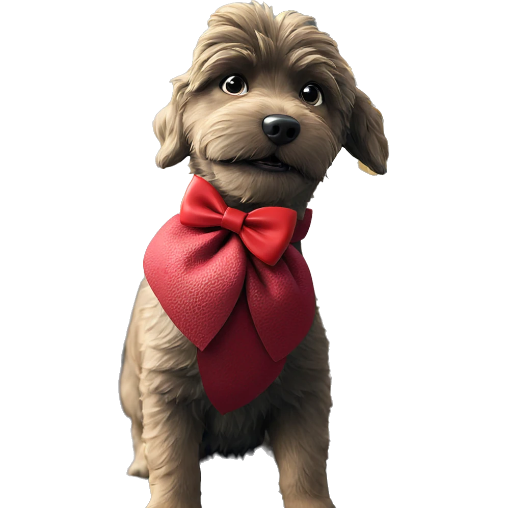 dog in focus with bow emoji