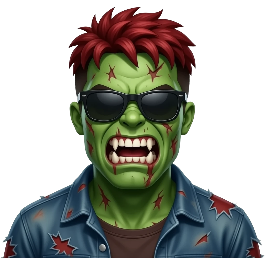 Zombie hulk with sun glasses and Red colour hairstyle face emoji