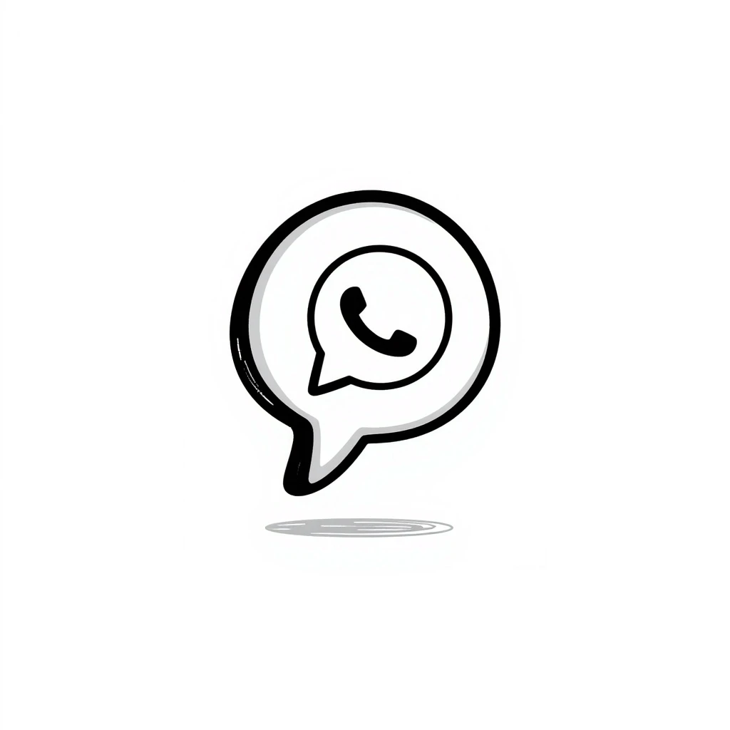 WhatsApp logo, hand-drawn doodle style, black and white emoji
