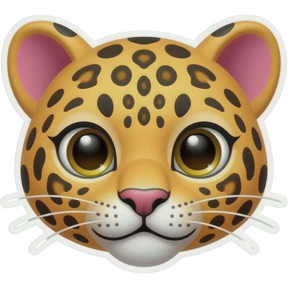 Un sticker de leopardo con un lado rosado en unas de sus orejas y que tenga una mirada coqueta emoji