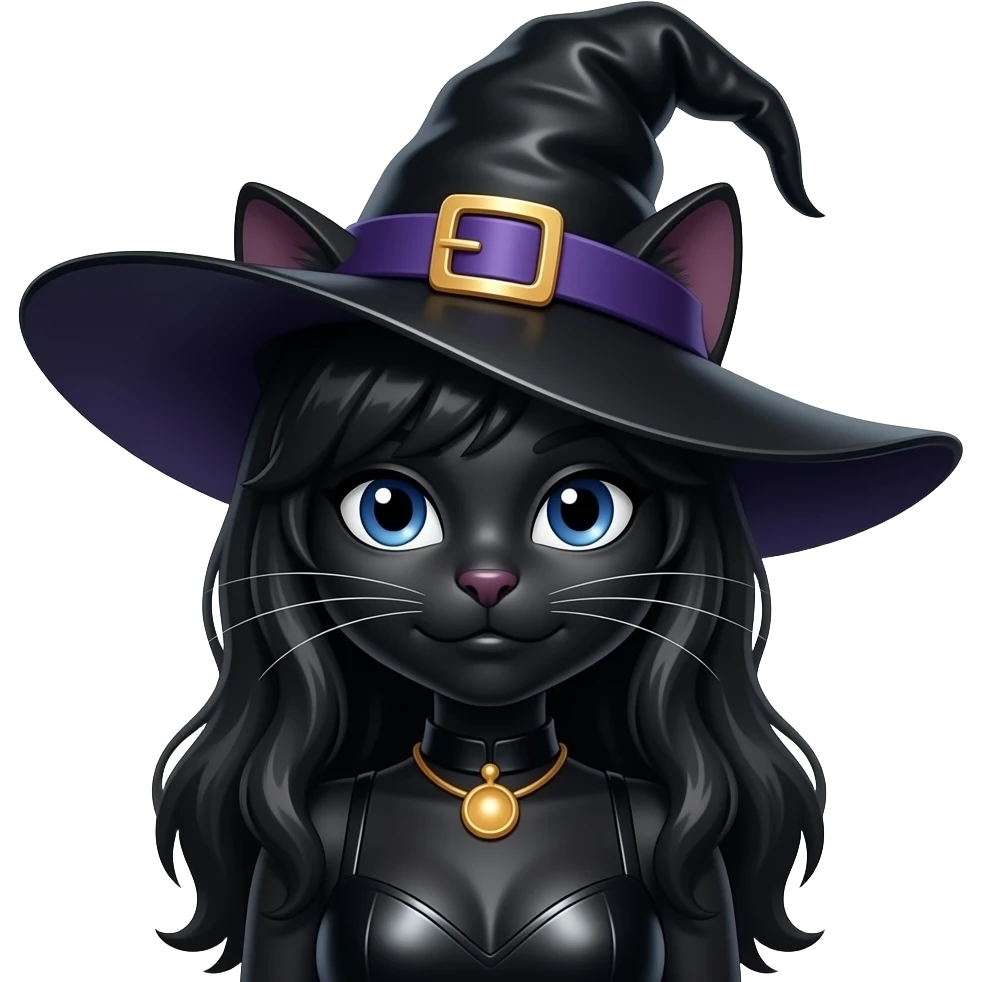 Rubbery, shiny texture black catgirl witch emoji