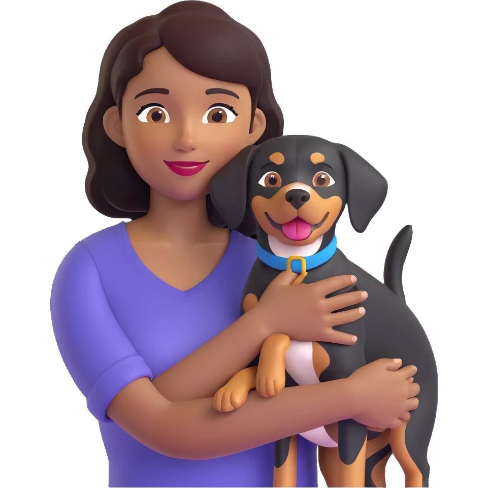 dark-skinned woman holding an Entlebucher Sennenhund, friendly and joyful, simple background emoji
