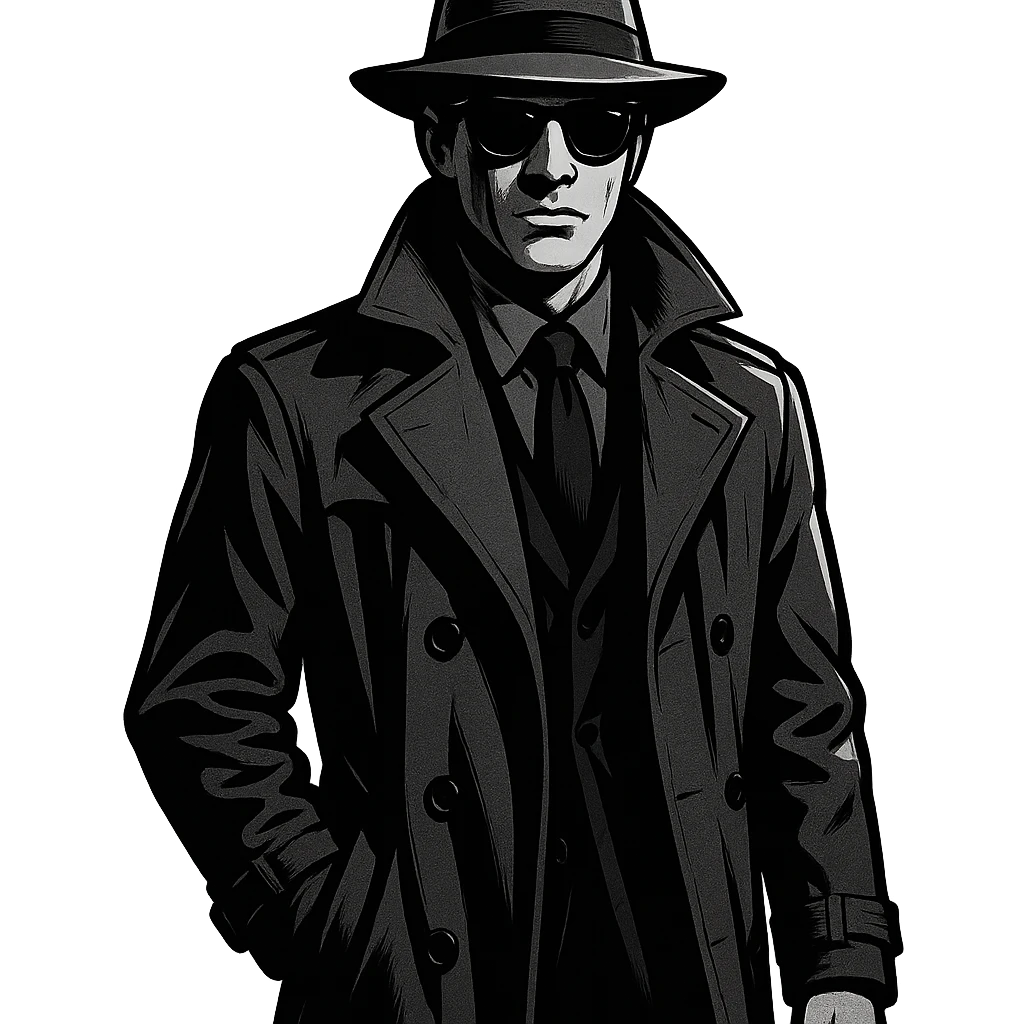 a spy, mysterious and cool, wearing sunglasses and a trench coat emoji