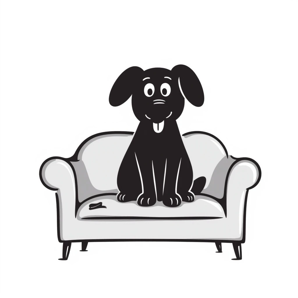 a dog sitting on a couch, hand-drawn doodle style emoji