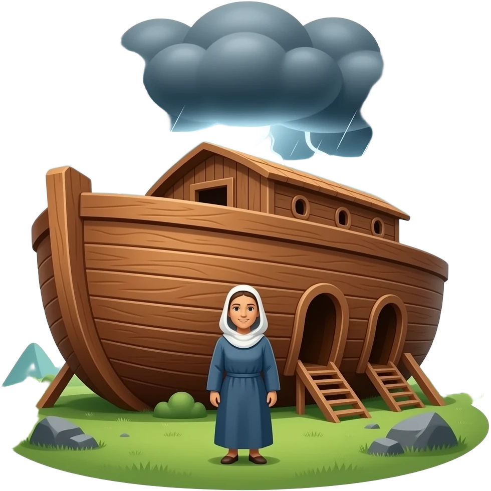 Mrs Noah standing in front of the Ark emoji