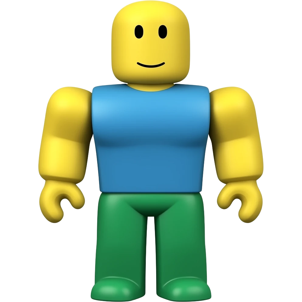 Personagem Noob do ROBLOX (Cabeça e braços amarelos, torso azul, calças verdes) emoji