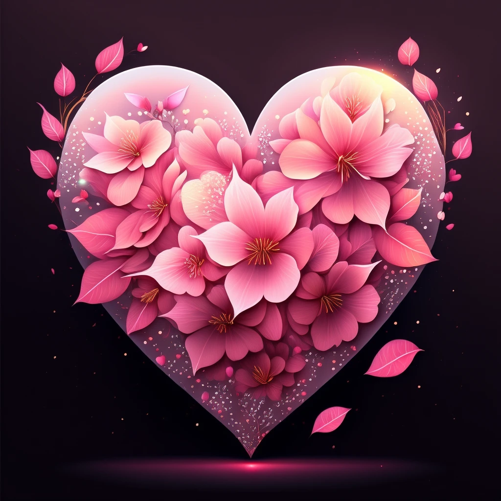 heart with sakura petals and subtle sparkle, no background emoji