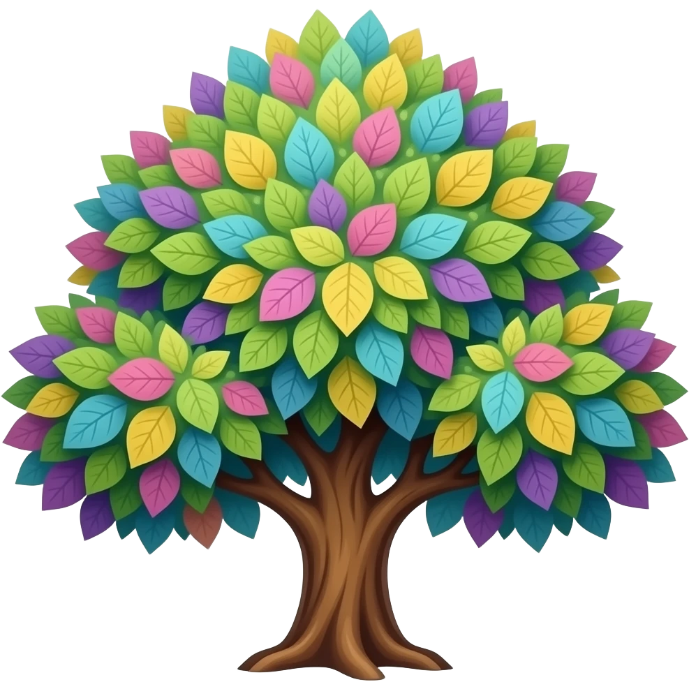 pink blue green yellow purple tree emoji