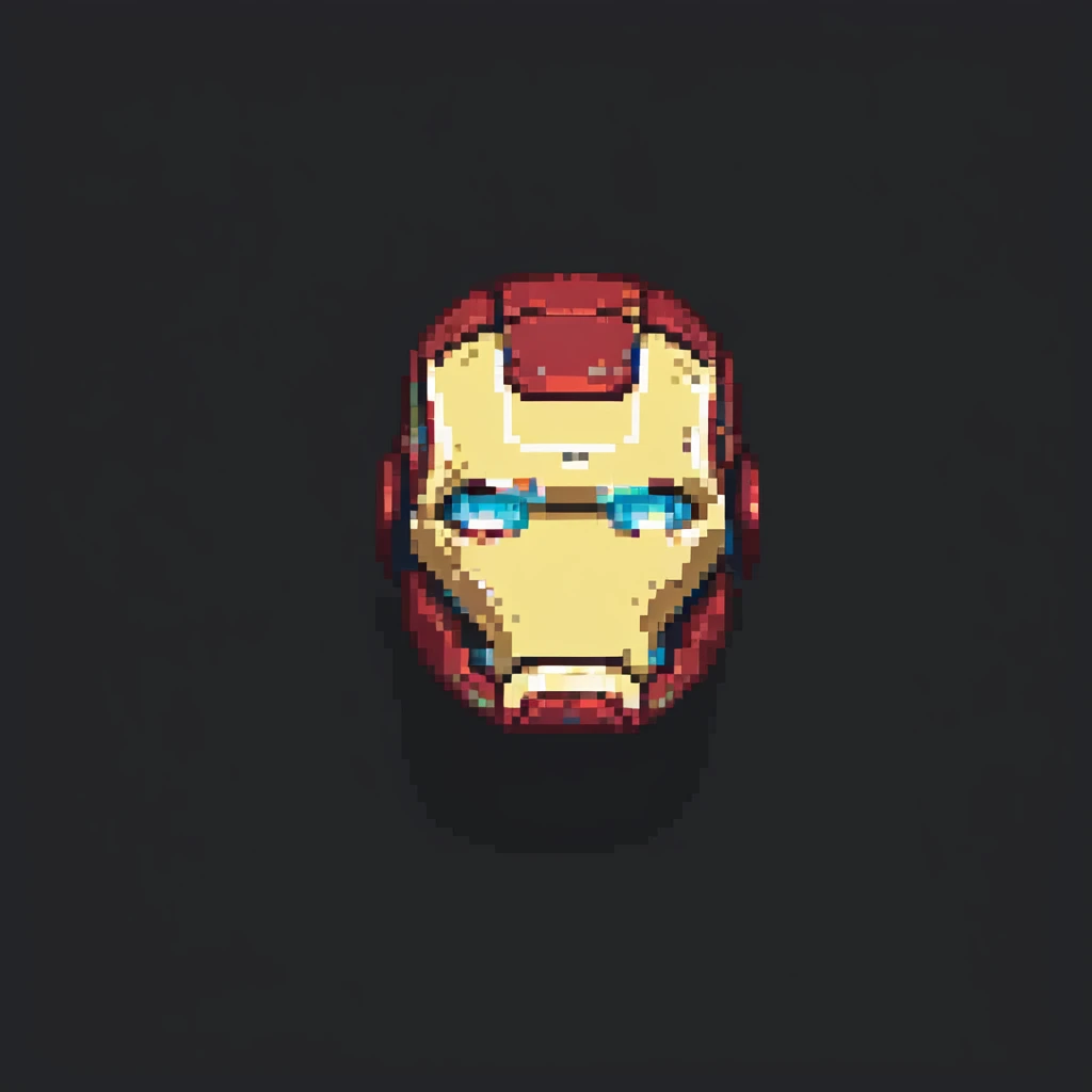Ironman's face in his suit, looking directly at the viewer, old Nokia pixel retro style, pixelated and minimal emoji
