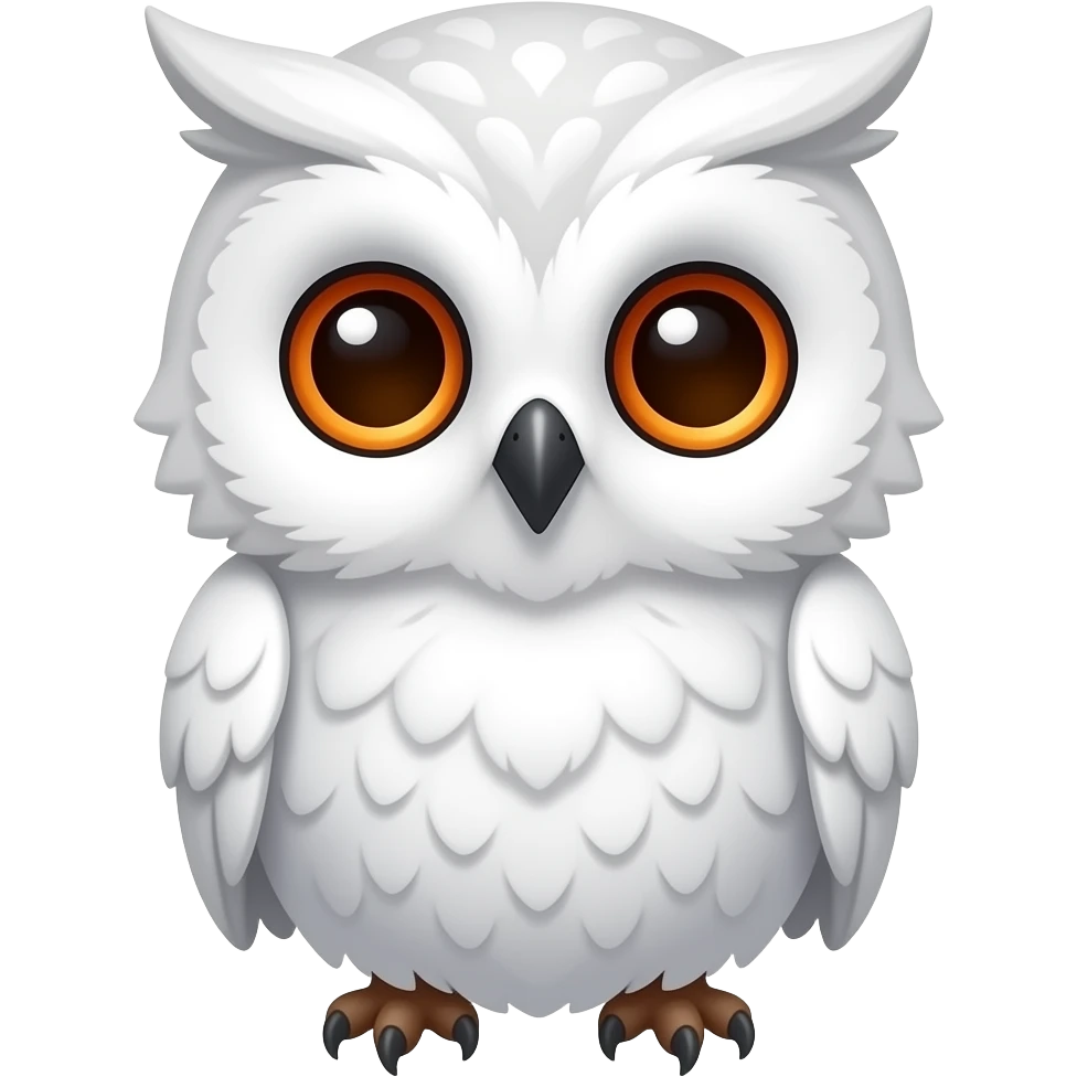 Cute kawaii baby white owl with reddish and orange eyes emoji