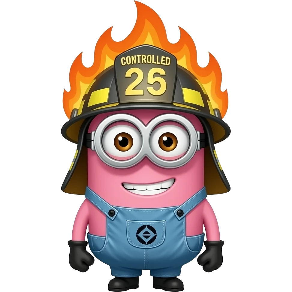 pink Minion as a firefighter with a Controlled Burn on helmet emoji
