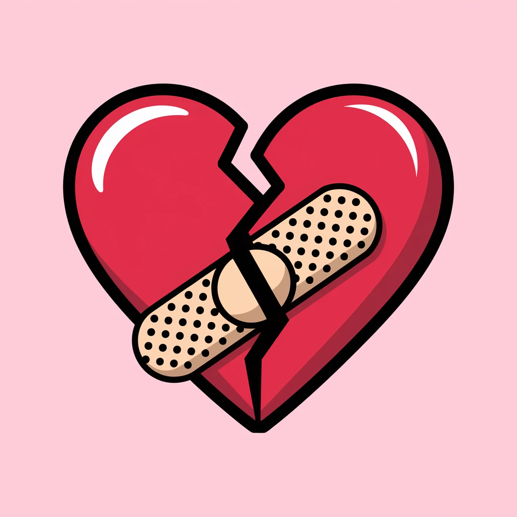 emo heart with a broken effect and bandage emoji