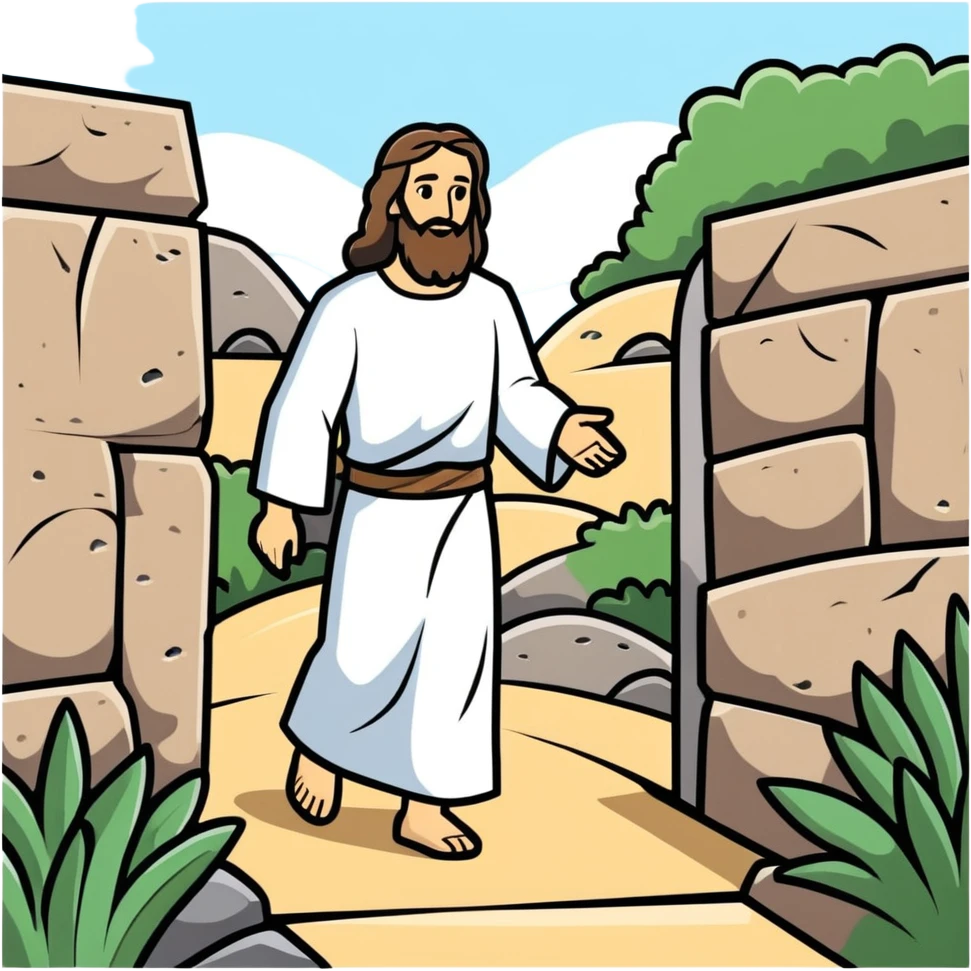A Jewish Jesus walking out of the garden tomb glorified emoji