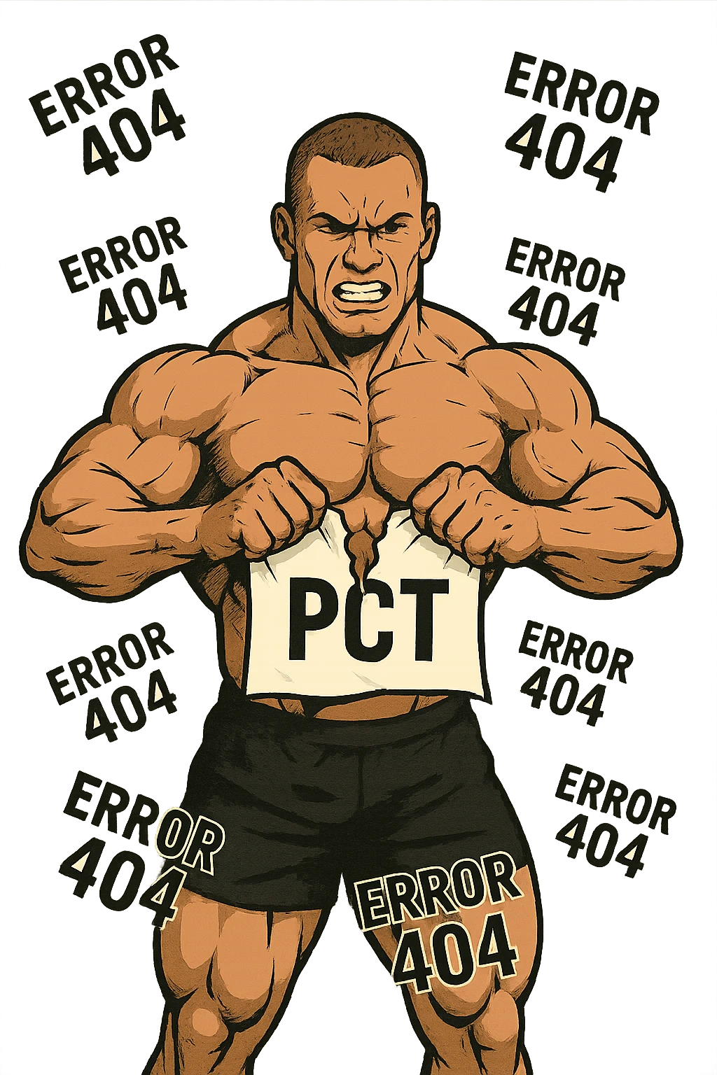 bodybuilder che strappa un foglio con la scritta "PCT" INTORNO A LUI FLUTTUA LA PAROLA "ERROR 404" emoji