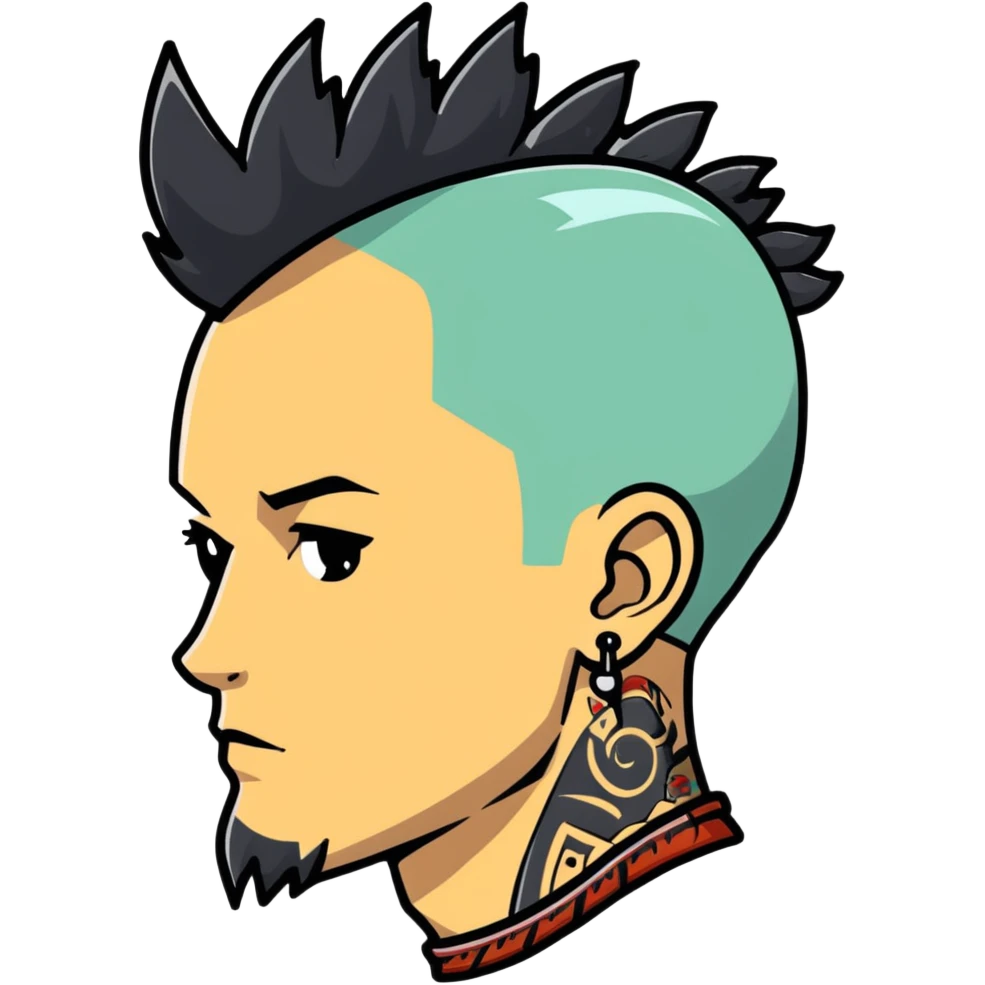 head of a white man with mohawk, earring, and head tattoo emoji