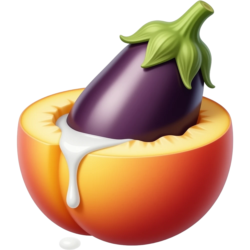 egg plant going inside opened peach dripping white inside the middle to the end... emoji