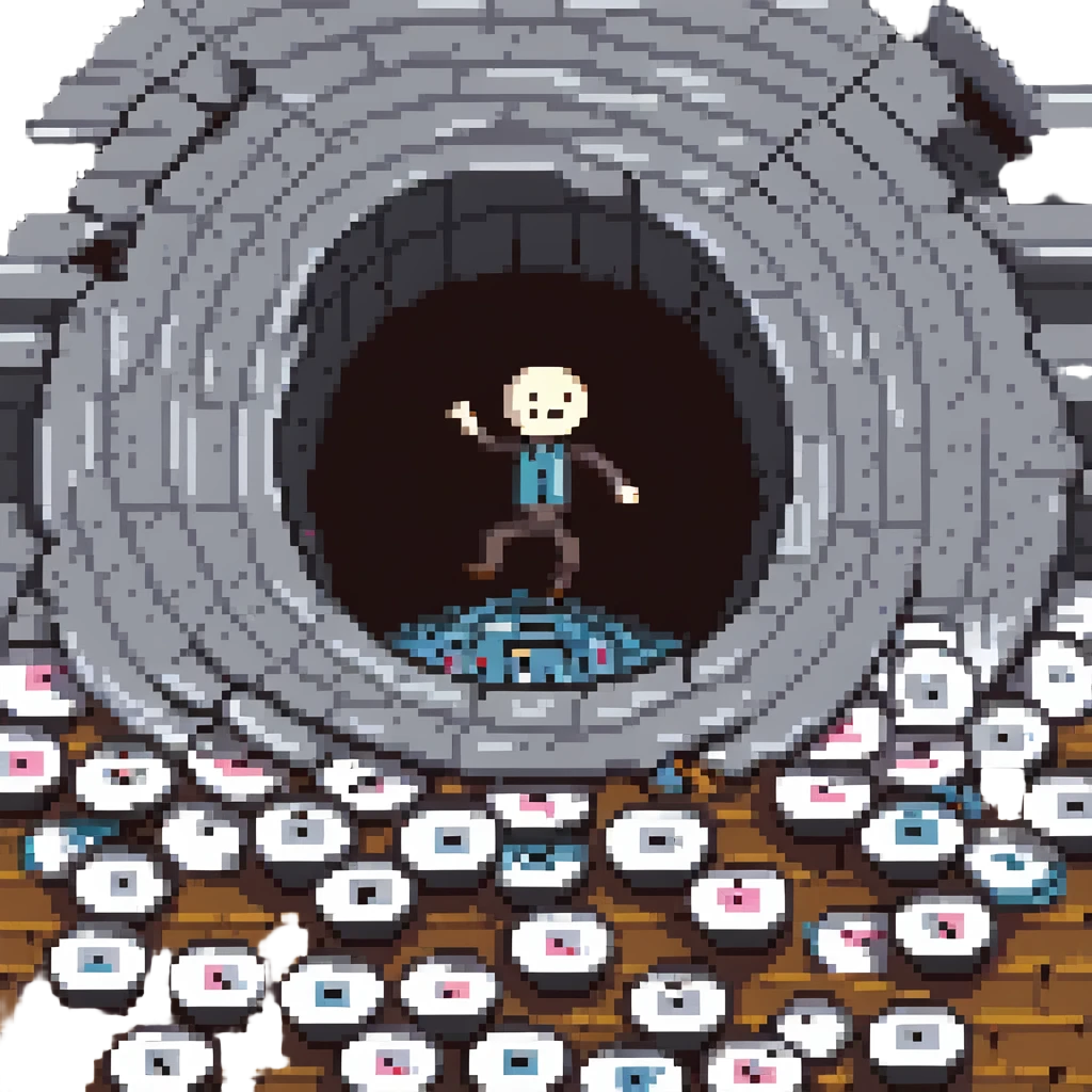 A stick figure falling into a pit full of vinyl records, like a 'Danger Zone' sign emoji