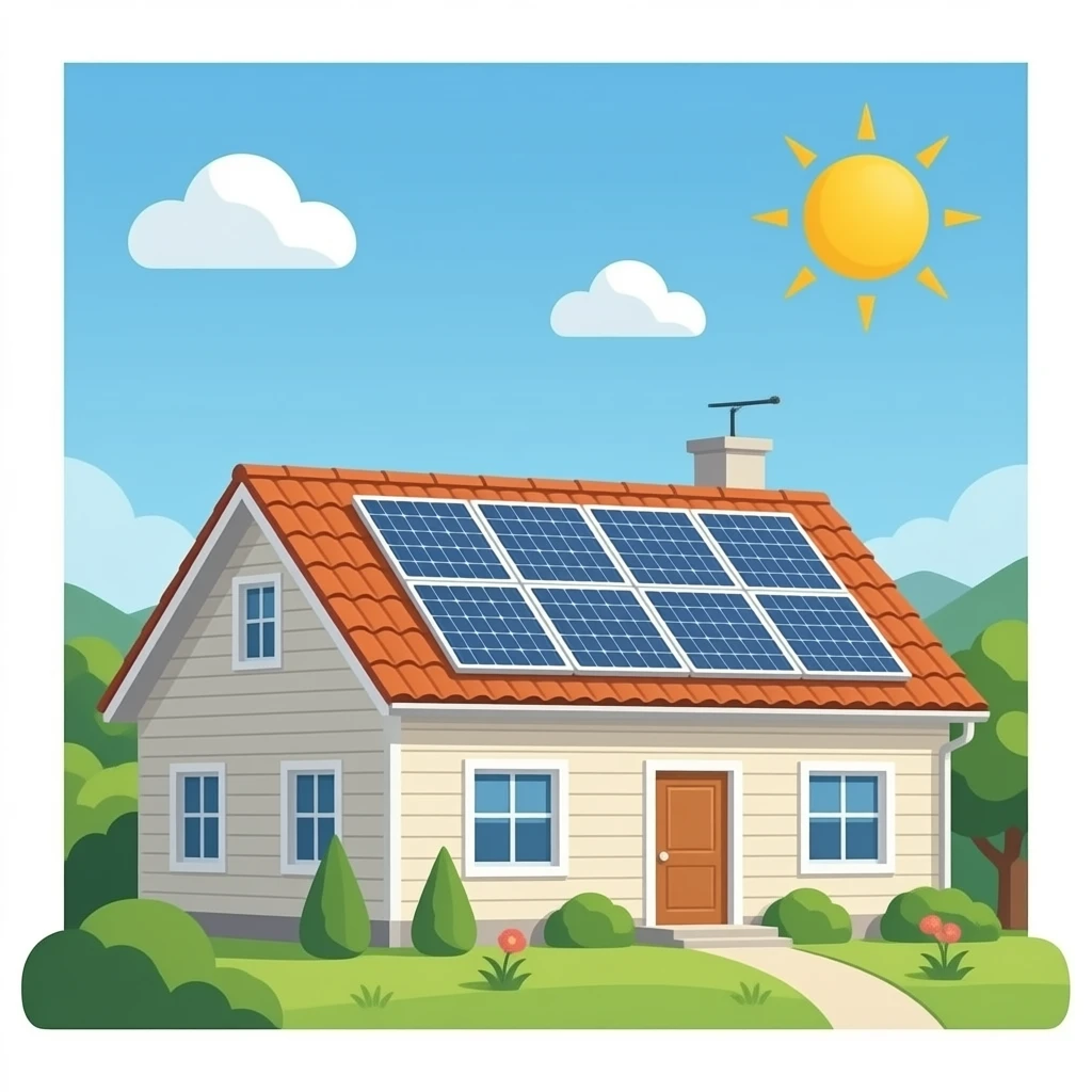 Solar panel installed at roof top of a house emoji