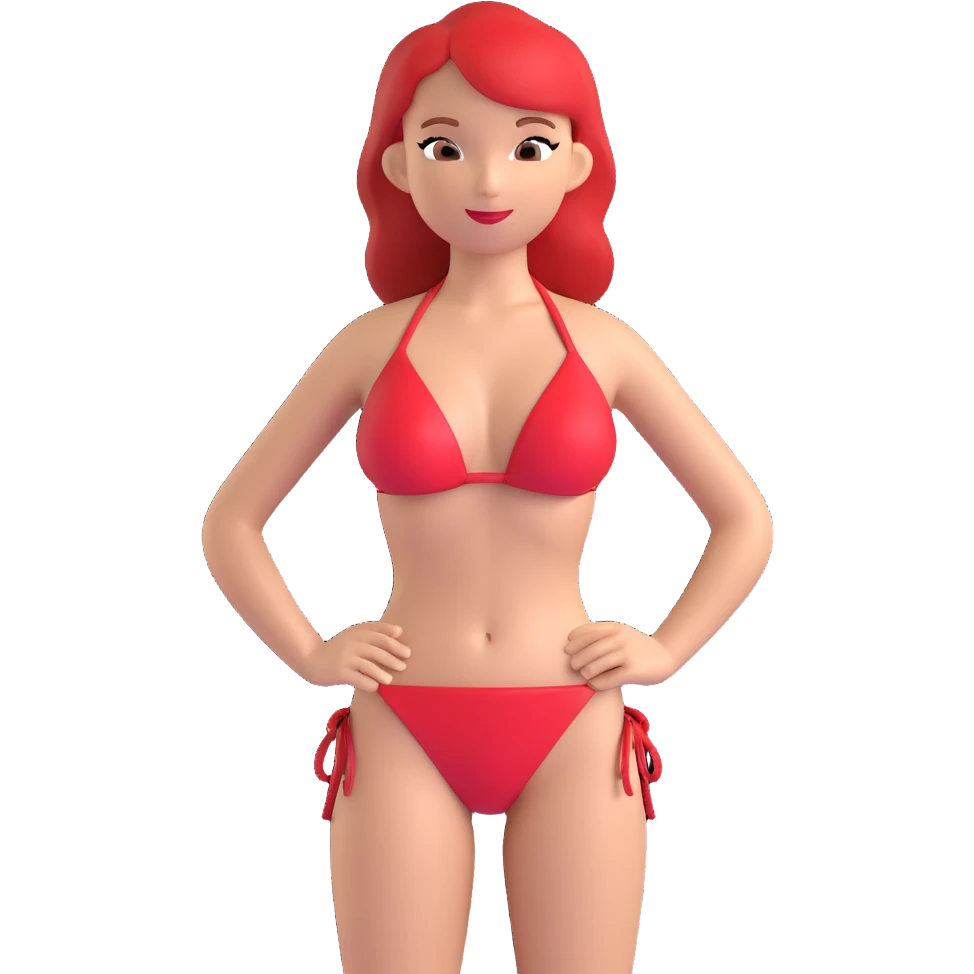 woman in red bikini posing as model, simple background emoji