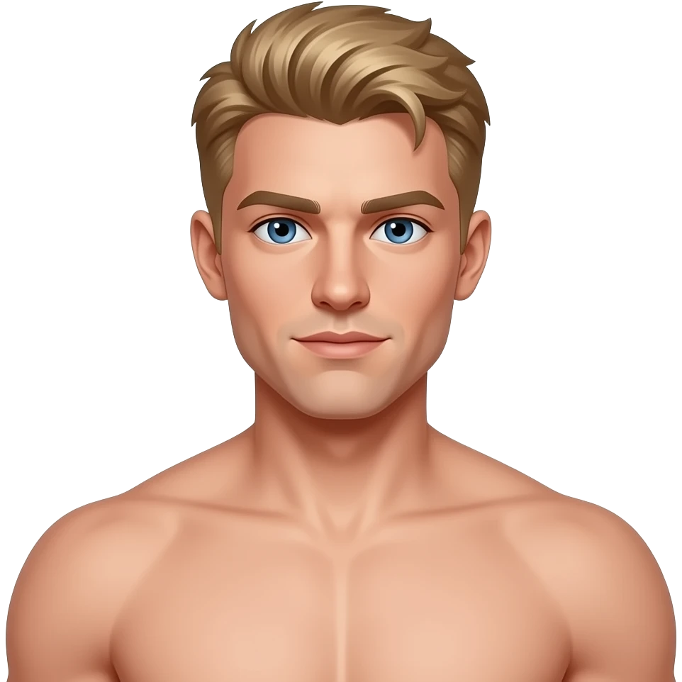 A muscular shirtless white man blue eyes blonde hair emoji