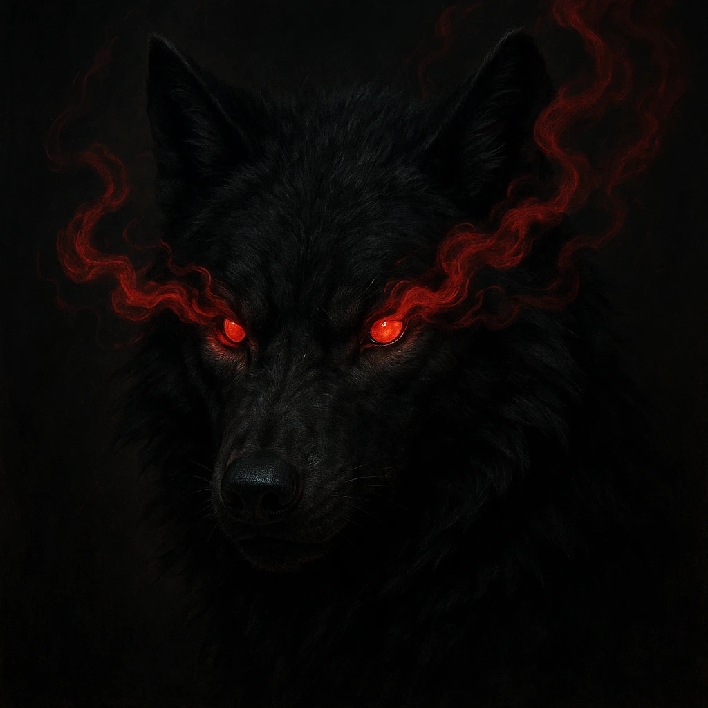 a black wolf head with red smoke eyes, dramatic, detailed style emoji