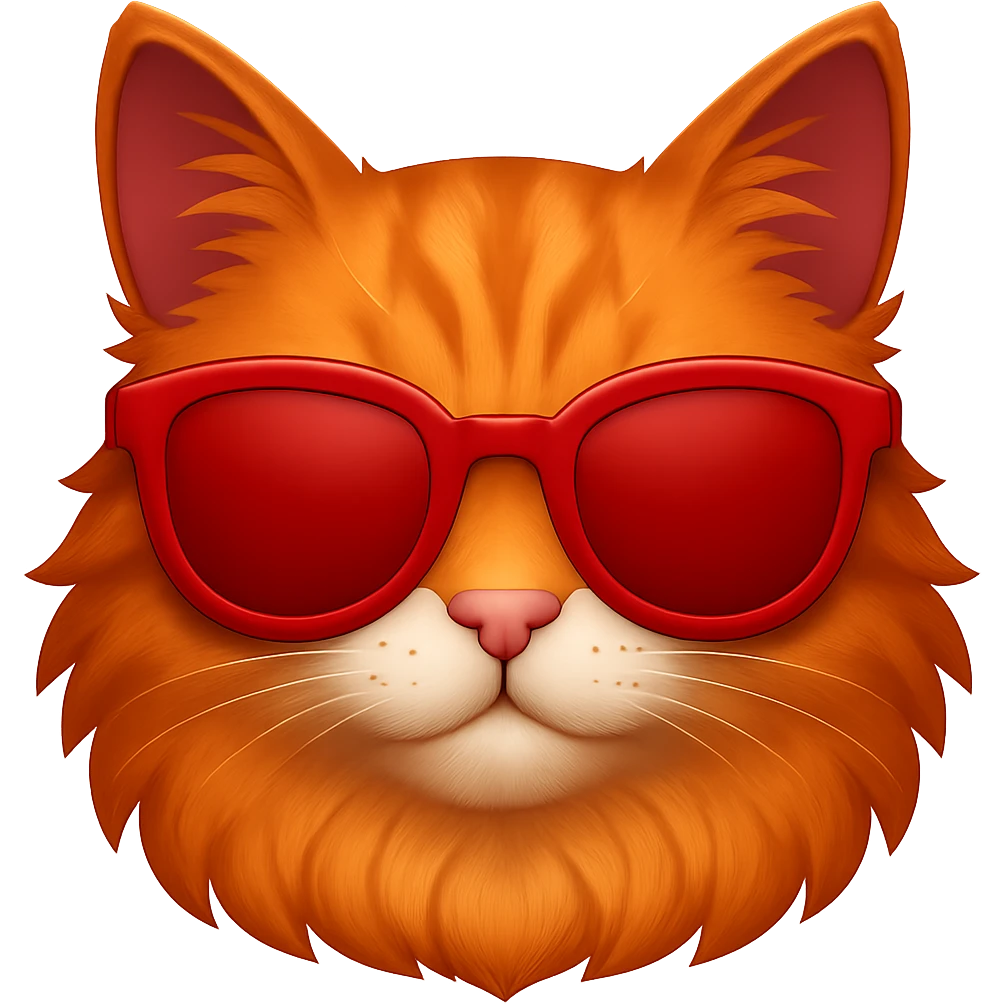 A cat wearing sunglasses in red color, emoji style emoji